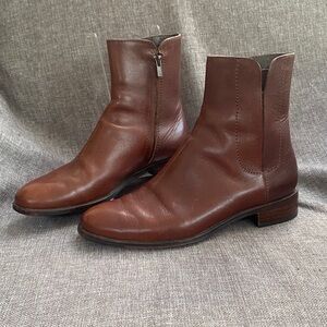 Loeffler Randall Size 6 Brown Leather Sole Slim Chelsea Zip Ankle Boots
